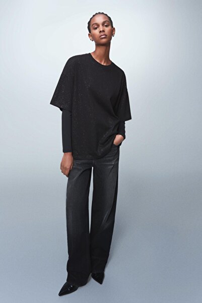 Bershka Kısa kollu oversize simli tişört