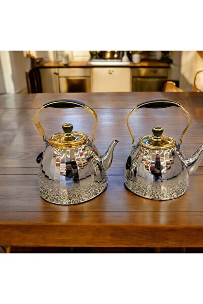 Bakır Center Steel Teapot Set 3 and 2 Liter Set of 2 Stainless Steel Quality Stovetop Teapot Set
