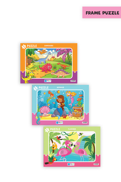 Blue Focus 3 Pcs 30 Pieces Children's Puzzle Dinosaurs and Mermaid and Flamingo