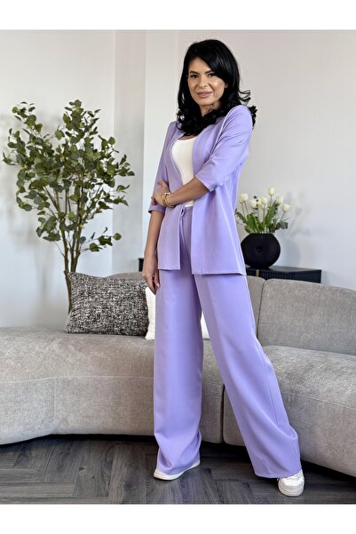 RAMONA BADESCU EXCLUSIVE Costum damă elegant – sacou cu mânecă 3/4 și pantaloni largi