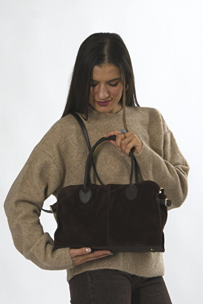 ABBRA Women's Real Suede Leopard Lined Bag with Belt Detail