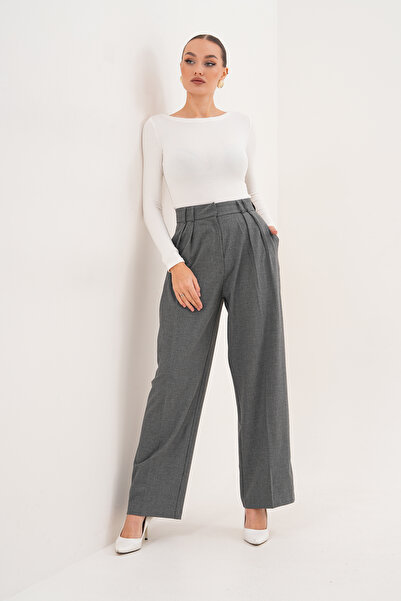 Cebby Palazzo Gri Kumaş Pantolon