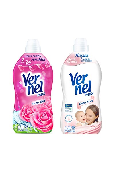 Vernel Max Kons.Çam.Yumuşatıcı 1440 ml Taze Gül ve Sensitive 2 li