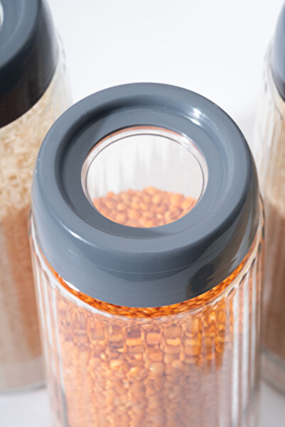 Homekolik Set of 6 Anthracite Lid 1500 ml Glass Jars – , Airtight, Modern Kitchen Storage Container