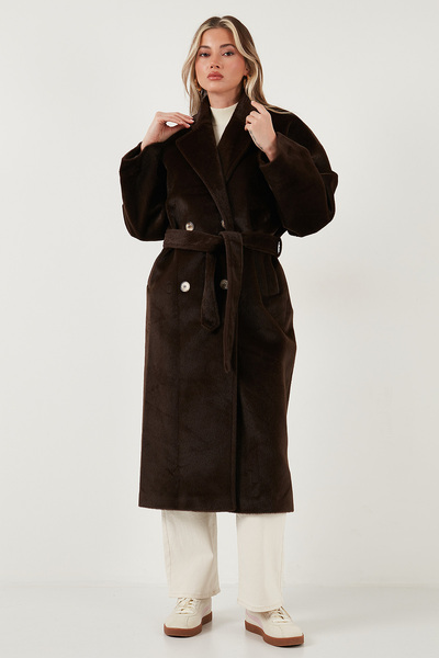 Lela Огромно двуредно палто с мека текстура и дълъг кожух TRENCH COAT 6839610