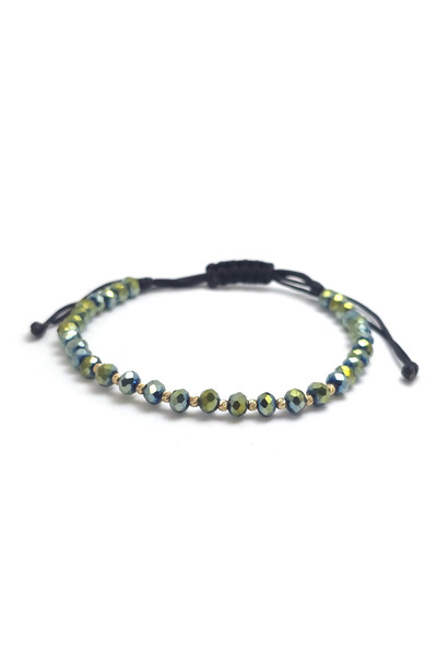 Bijolin Gold Brățară cu 10 biluțe din aur 14k de 2mm și cristale verzi-aurii