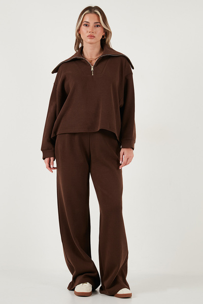 Lela Pamuklu Oversize Fit Yarım Fermuarlı Yaka Uzun Kollu Triko Takım TAKIM 68351218