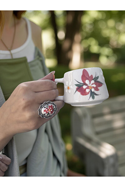 İlbay Çini Takı Cup Ring Red Crocus Flower