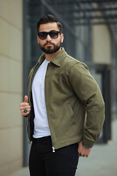 LUMAST سترة أساسية مريحة من جلد الغزال بياقة بولو