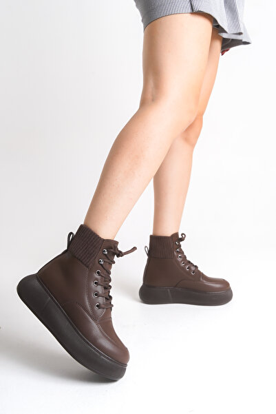 Limeo Γυναικείες μπότες και μποτάκια με χοντρή σόλα με κορδόνια με λεπτομέρειες από πλεκτό ύφασμα