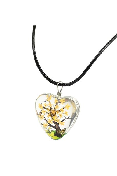 Vipfoni Handmade, Heart Design with Dried Flowers Epoxy Tree of Life Pendant