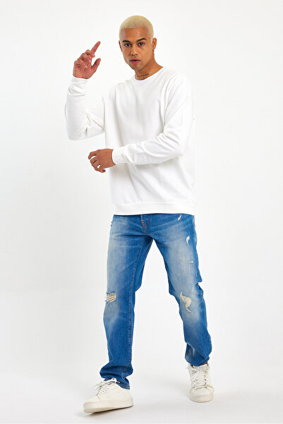 Superlife Süperlife Men's Gray Crew Neck Ribbed Regular Fit Sweatshirt Spr26Swk930