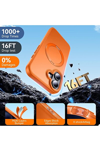 m.tk moveteck Apple iPhone 17 Kılıf Magsafe Halkalı 360 Dönebilen Yüzüklü Standlı Armour Mat Mıknatıslı Kapak