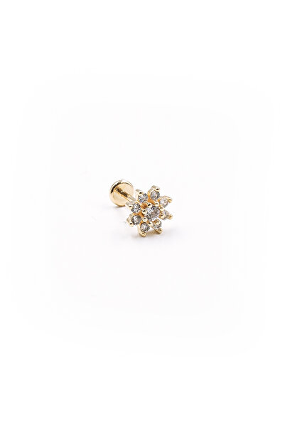 Sose Moda Gold Çiçekli Zirkon Taşlı Tragus Helix Piercing – Kararma Yapmaz, Anti Alerjik