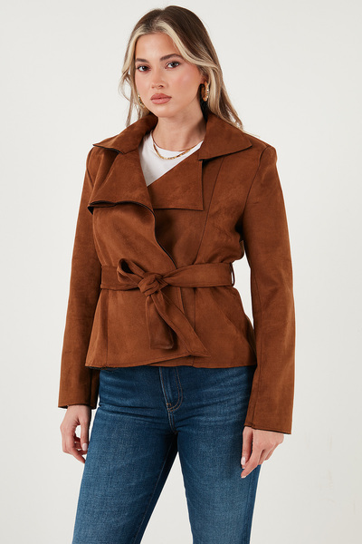 Lela Μπουφάν με ρυθμισμένη εφαρμογή διπλό πέτο με λαιμόκοψη και υφή σουέτ με ζώνη ΜΠΟΥΦΑΝ 6839640