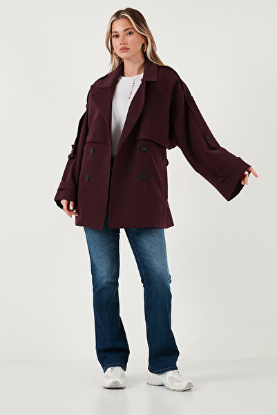 Lela Relaxed Fit Kruvaze Yaka Düğmeli Astarlı Trençkot TRENÇKOT 6839580