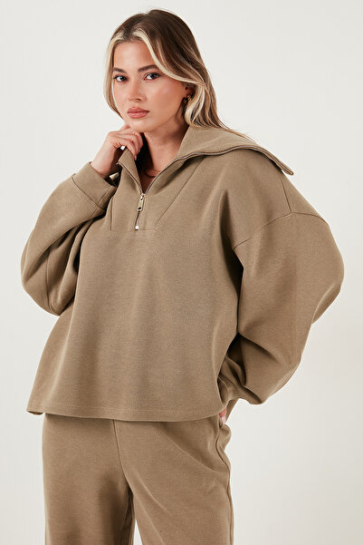 Lela Pamuklu Oversize Fit Yarım Fermuarlı Yaka Uzun Kollu Triko Takım TAKIM 68351218