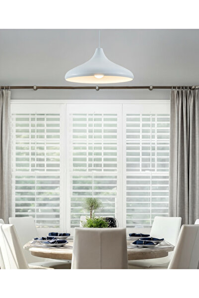 Marrien Nova Beyaz Metal Sarkıt (35 cm) | Yemek Masası Üstü Avize | Mutfak & Salon Aydınlatması