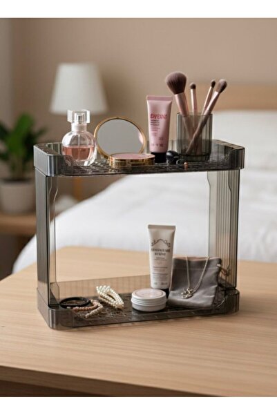 MOSTAFA منظم من الأكريليك للمكياج ومستحضرات التجميل مكون من رفين شفاف اسود