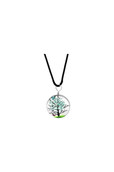 Vipfoni Handmade, Round Design Epoxy Tree of Life Pendant with Dried Flowers
