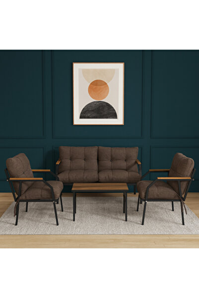 UFUK HOME Milas 211 Sehpalı Açık Kahve Fermuarlı Bahçe Balkon Takımı, Cafe, S...