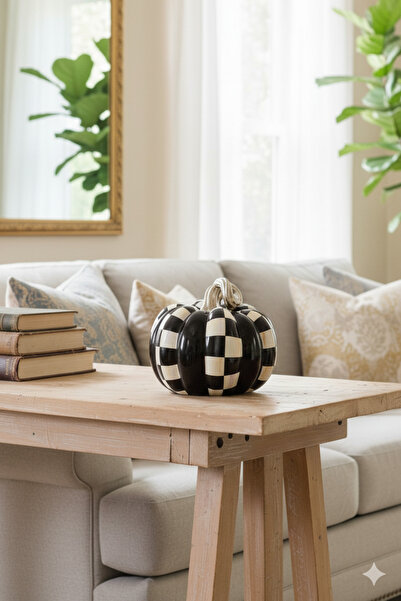 Dekoromi Ev Dekor Dekoratif Kabak Biblo El Boyaması Lüks Polyester (18x16cm)