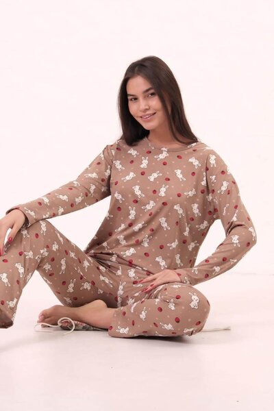 lamelif Patterned Pajama Set Milky Coffee
