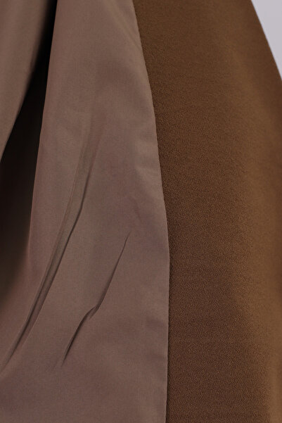 armonika Women's Brown Men's Collar Square Pocket Lined Crop Jacket Arm-26K001026