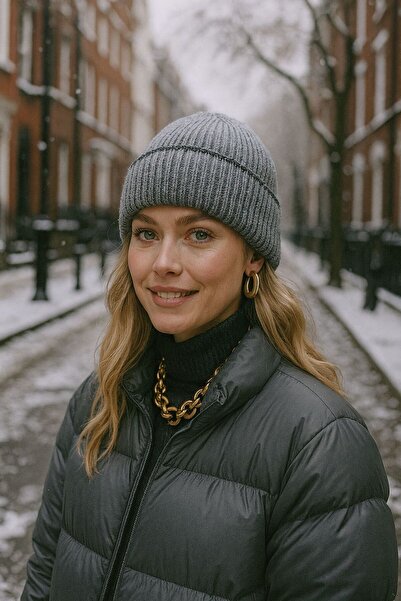 MARBERRY Beretă pentru femei cu detaliu de dungi cu sclipici gri