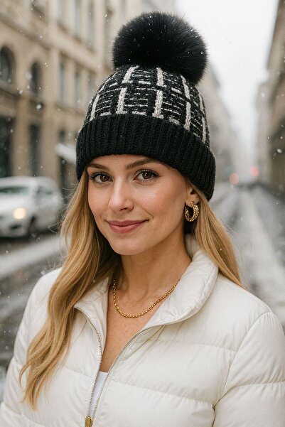 MARBERRY Beretă neagră cu model pentru femei