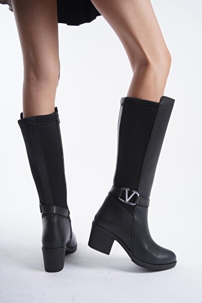 asmi shoes Women's Virona Buckle Diving Fabric Boots Black