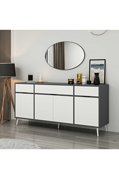 Minar Elina Ayaklı Konsol Aynalı - Antrasit/Beyaz