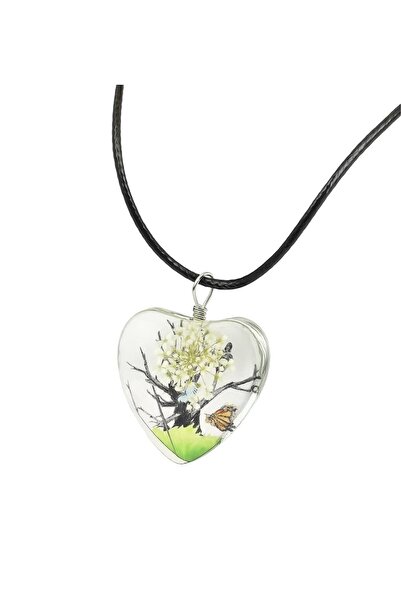 Vipfoni Handmade, Heart Design with Dried Flowers Epoxy Tree of Life Pendant