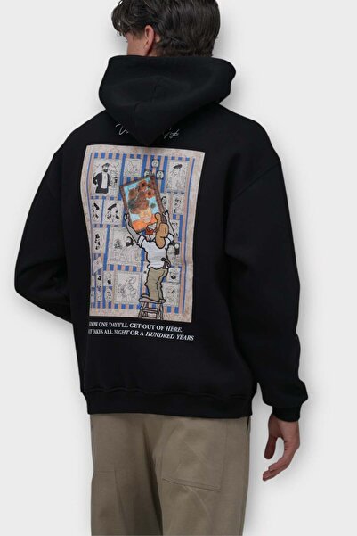 SAW Urbanity One Day Oversize Hoodie - Şardonlu %100 Pamuk - Siyah