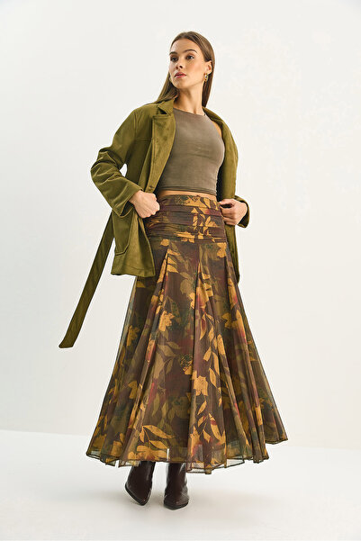 Bianco Lucci Kadın Drape Bel Detaylı Astarlı Şal Desen Bohem Uzun Etek DE251101 60283609