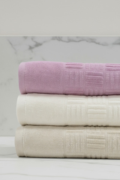 Class 3’lü 50x90 cm %100 Pamuklu Kadife El ve Yüz Havlu Seti - Demore Desenli Pembe / Krem / Bej