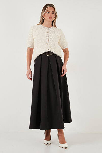 Lela Modest Kemerli Comfort Fit Yüksek Bel Pileli Kloş Uzun Tesettür Etek ETEK 6833360
