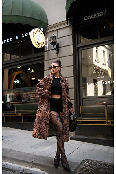 ForOus LEOPAR ASTARLI UZUN DÜĞMELİ TRENÇ