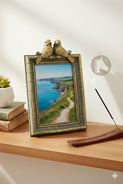 Tual Hobi Sanat Kuşlu Vintage Fotoğraf Çerçevesi Gold – Dekoratif Çerçeve (13...