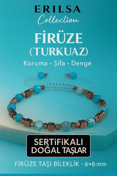 Erilsa Certified Natural Terahertz Turquoise (Turquoise) Stone Bracelet 6X6 m...