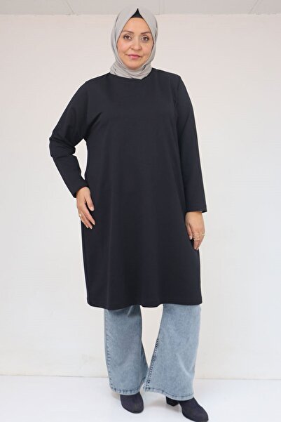Eslina 58154 Plus Size Two Thread Tunic with Collar - Navy Blue