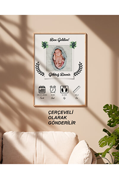 çınararthome Kişiye Özel “Ben Geldim” Doğum Çerçevesi | Bebek Anı Tablosu | A...
