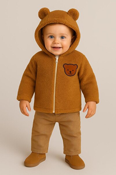 nevrankids سترة شتوية للجنسين من ويلسوفت للأطفال مع أذني دب مطرزة وسحاب - بني