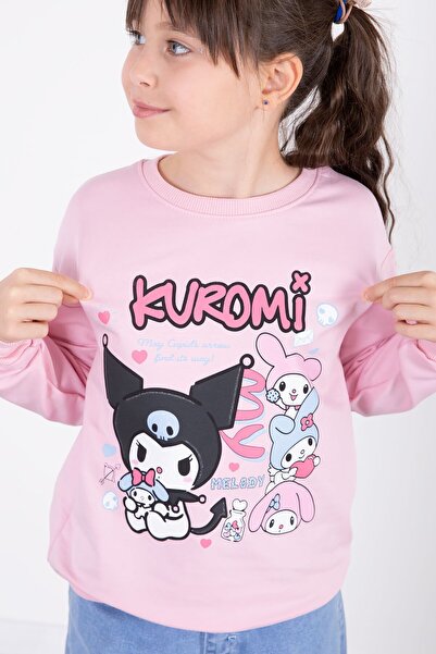 Cansın Mini Pembe Simli Baskılı Badili Jean Pantolonlu Kız Çocuk 2li Takım 22756