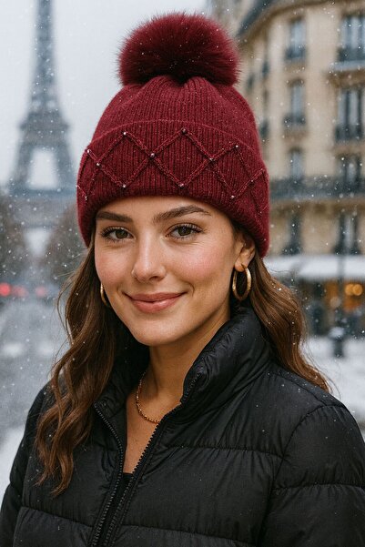 MARBERRY Burgundy Stone Embroidered Women's Beret