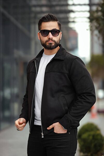 LUMAST سترة أساسية مريحة من جلد الغزال بياقة بولو