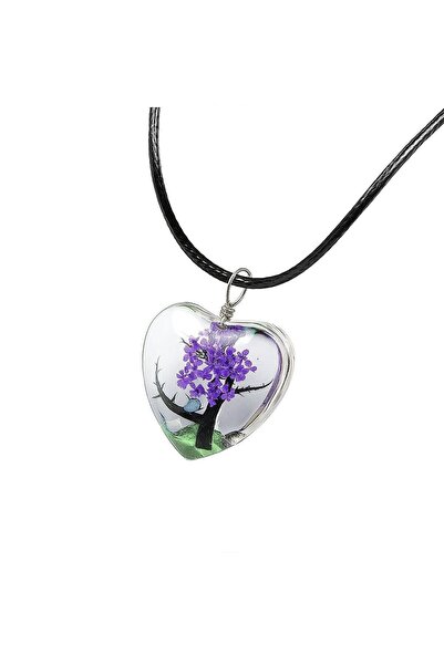 Vipfoni Handmade, Heart Design with Dried Flowers Epoxy Tree of Life Pendant