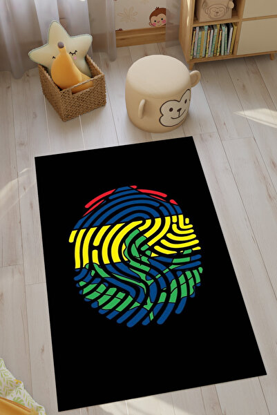 HalıOnline Sarı Lacivert Taraftar Dijital Baskılı Makinede Yıkanabilir Kaymaz...