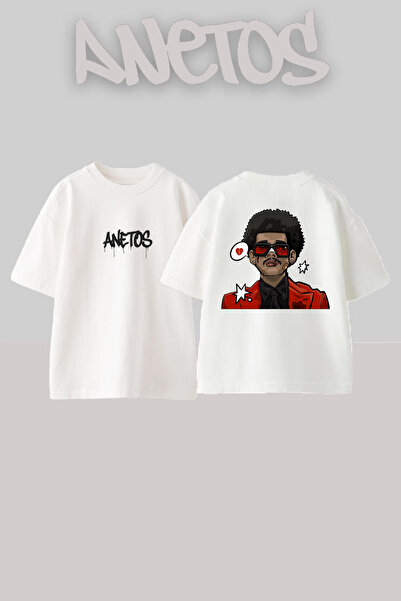 Anetos The Weeknd 4 Дизайн На спині принт Бавовняна біла Oversize футболка