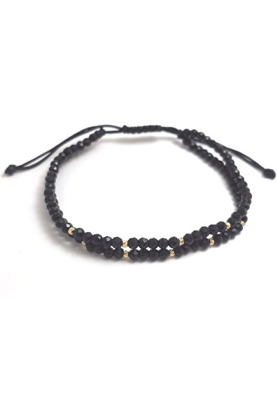 Bijolin Gold Brățară dublă cu 10 biluțe striate de 2mm din aur 14k și cristale negre 3mm